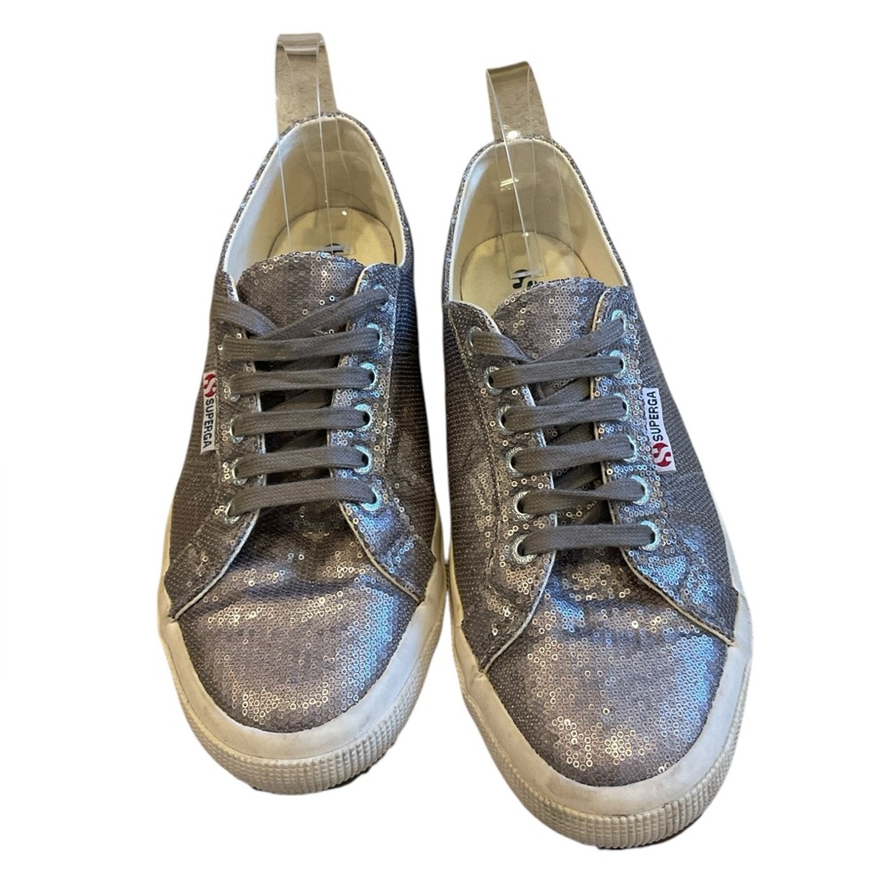 Superga metallic low top lace up sneaker